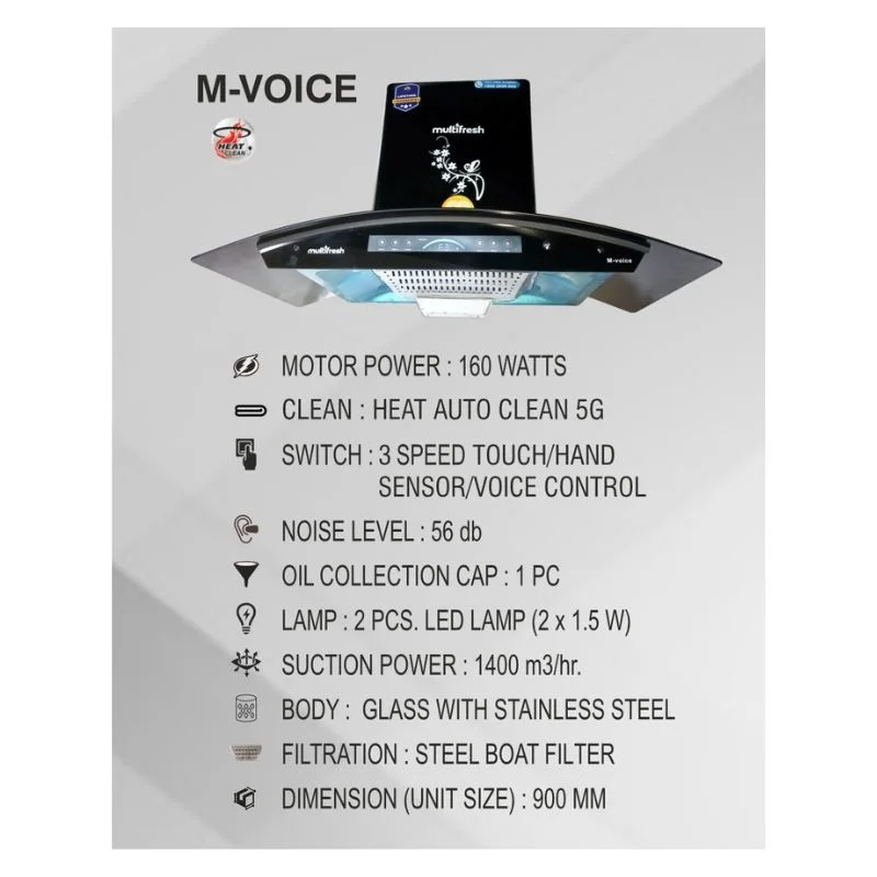multifresh m-voice kitchen chimney